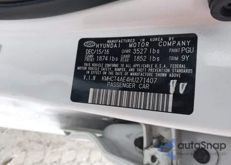 2017 Hyundai Accent Value Edition из США, поврежденный, VIN KMHCT4AE4HU271407